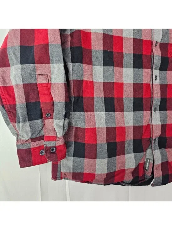 Eddie Bauer Shacket Mens XL Red Plaid Hoodie Button Up Jacket Outdoor Cotton - Picture 5 of 15